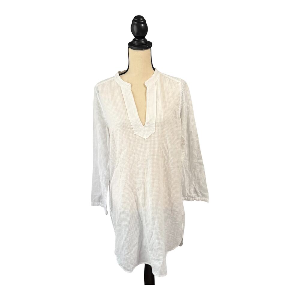 J. Crew Women's White 100% Cotton Gauze Popover Cover-Up Sz M Beachy Casual